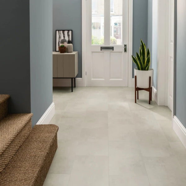 Hallway with Amtico Click Smart Lyme Stone Flooring – A contemporary entrance with soft, neutral-toned Amtico Click Smart Lyme stone-effect flooring, adding warmth and durability to the space.