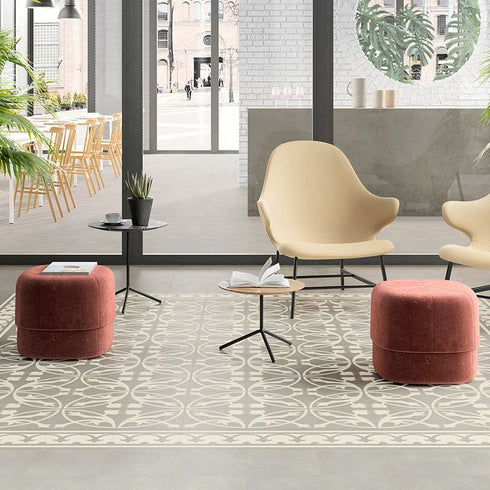 A stylish commercial space featuring Invictus LVT Victorian Treasure Smoke flooring, designed with intricate Victorian-inspired patterns for a timeless and elegant finish.