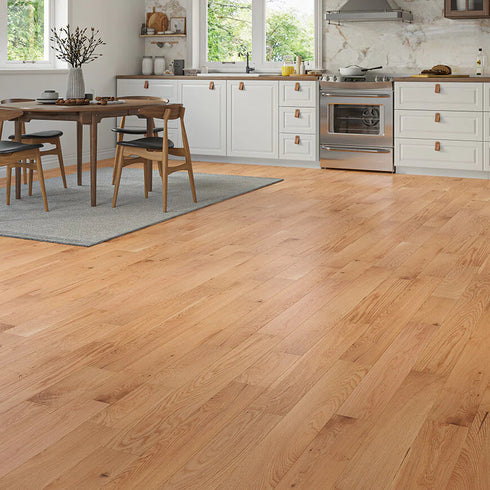 Spacious kitchen and dining area with Shoreditch Engineered Oak flooring by LuxeFloors Co. – light oak engineered wood with a natural finish, perfect for open-plan living.